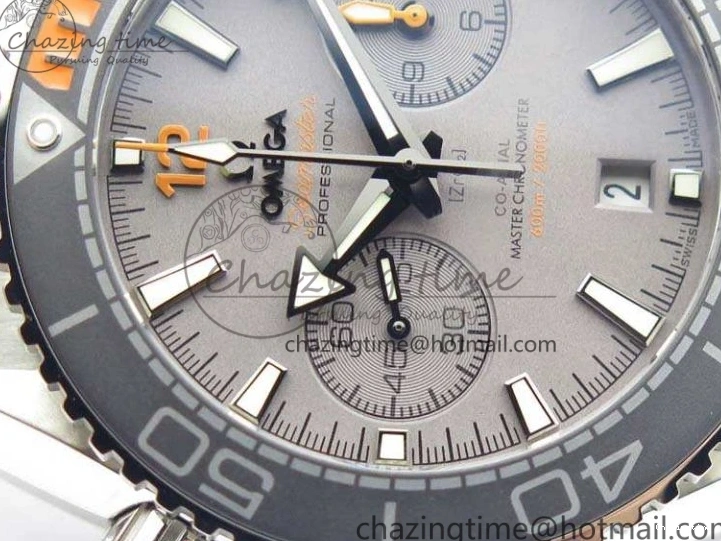 0218 Planet Ocean Master Chrono SS OM 1:1 Best Edition Gray Dial On SS Bracelet A9900 V Efficient 8116